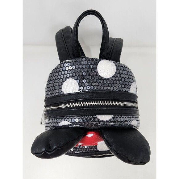 Loungefly Disney Parks Minnie Mouse Sequined Black Polka-Dot Backpack Mouse Ears - Picture 9 of 15